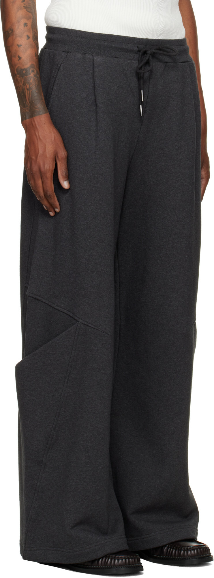 NULLUS Gray Sculptural Cut Wide Leg Sweatpants