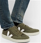 Veja - V-12 Leather and Rubber-Trimmed Suede and B-Mesh Sneakers - Army green