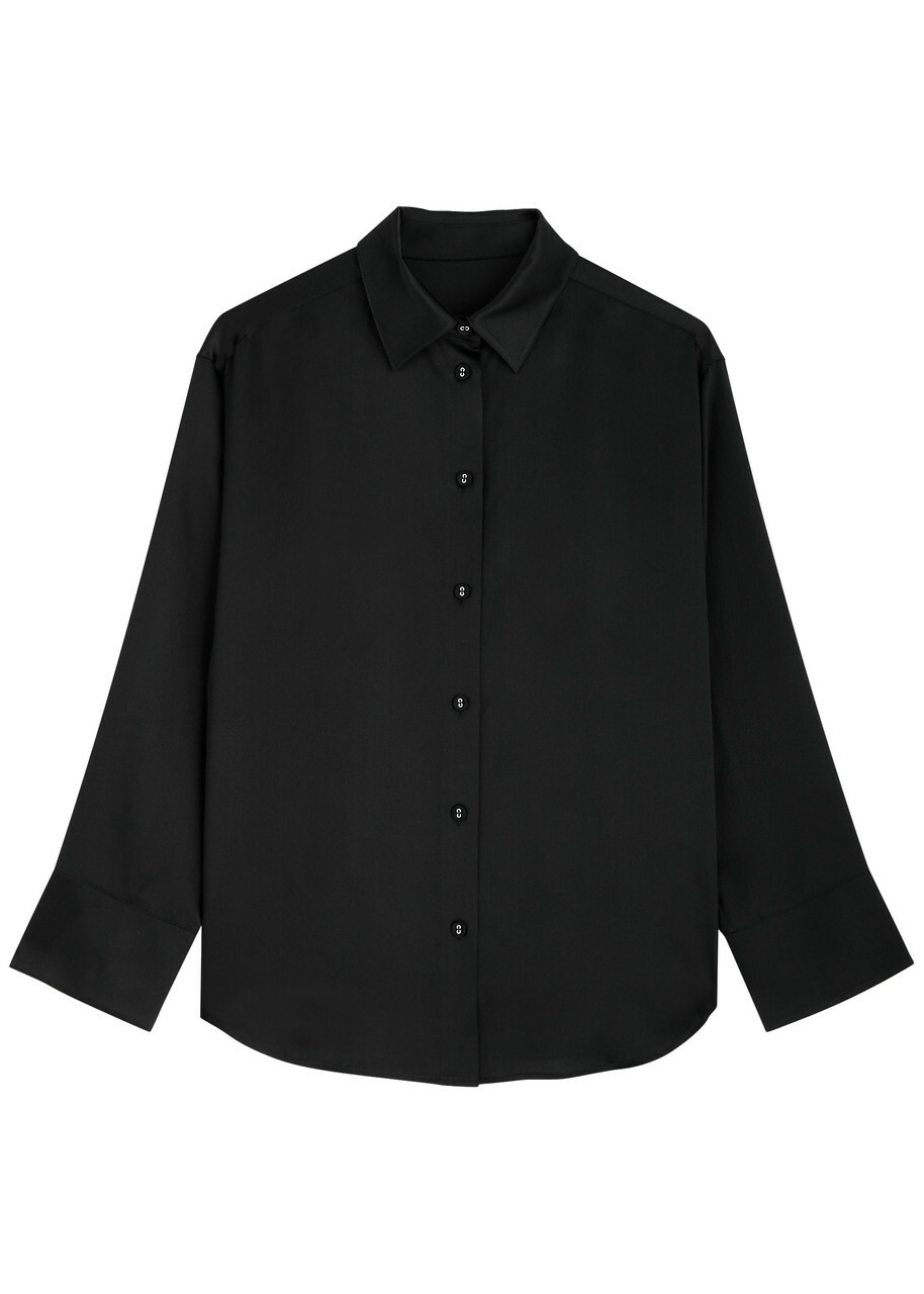 Fleur OF England Fleur du Jour Silk-satin Pyjama Shirt Black