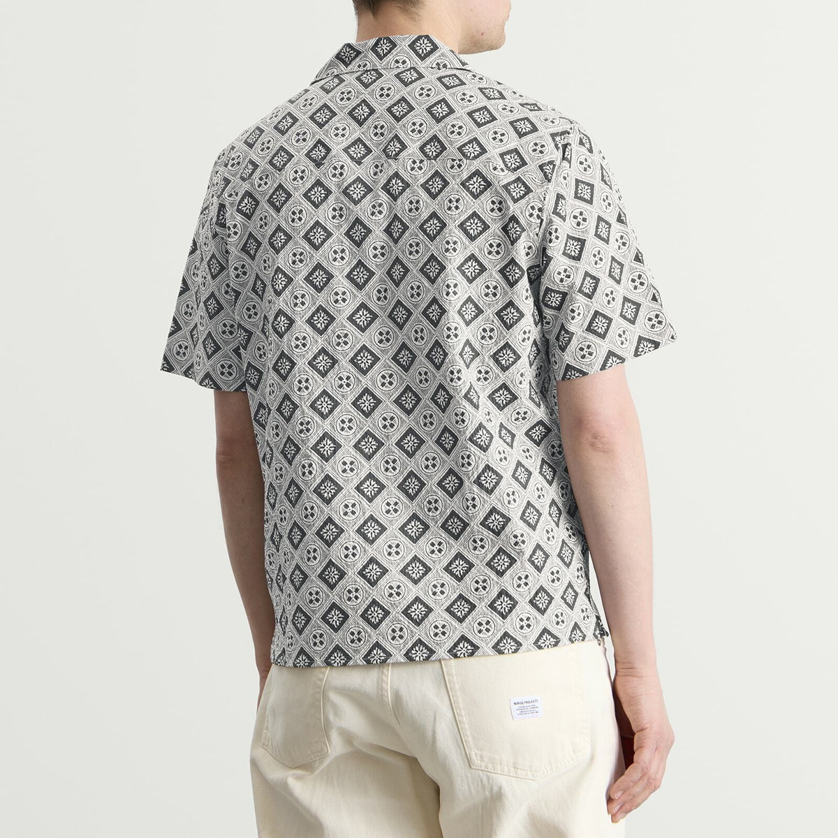 Wax London Men's Didcot Tile Print Vacation Shirt in Ecru/Black