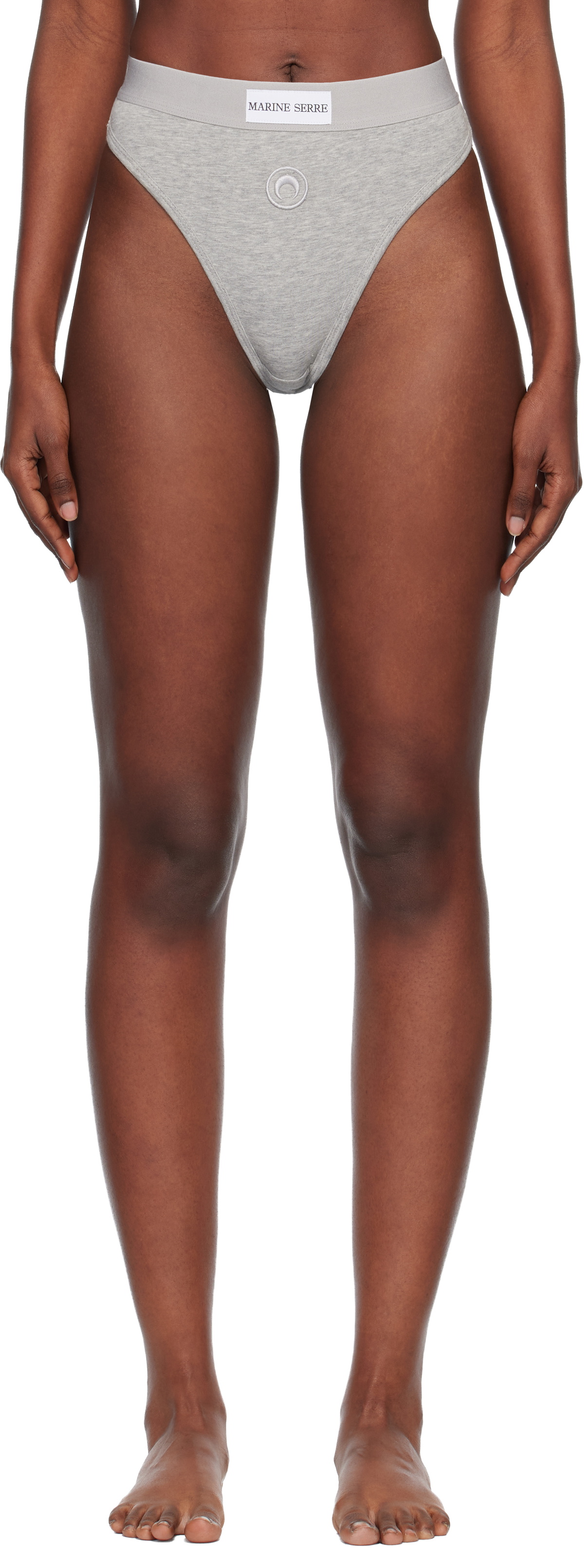 Marine Serre Gray Moon Logo Stretched Jersey High-Waist Briefs