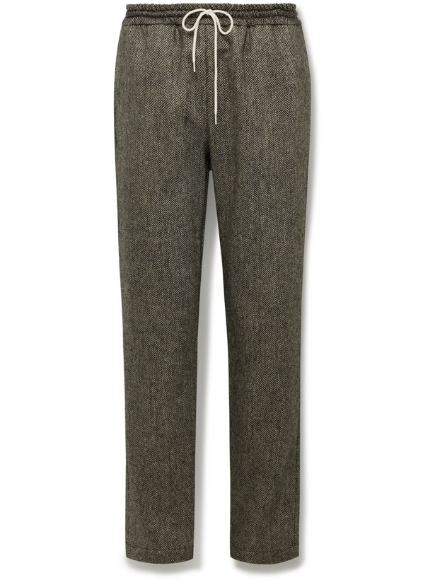 Photo: De Bonne Facture - Herringbone Wool Drawstring Trousers - Gray