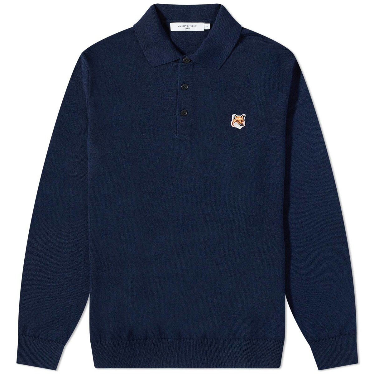 Maison Kitsuné Men's Fox Head Patch Knitted Polo Shirt in Navy ...