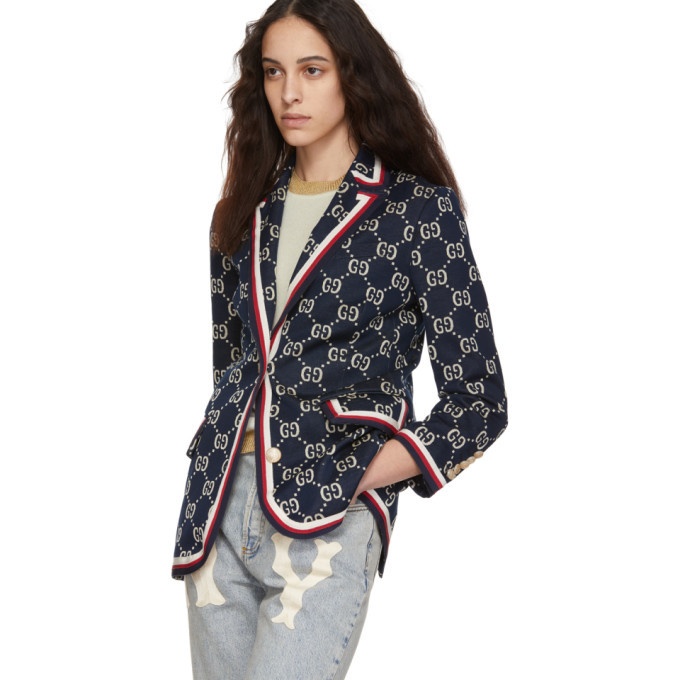 GG Jacquard Linen Cotton Blazer in Beige - Gucci