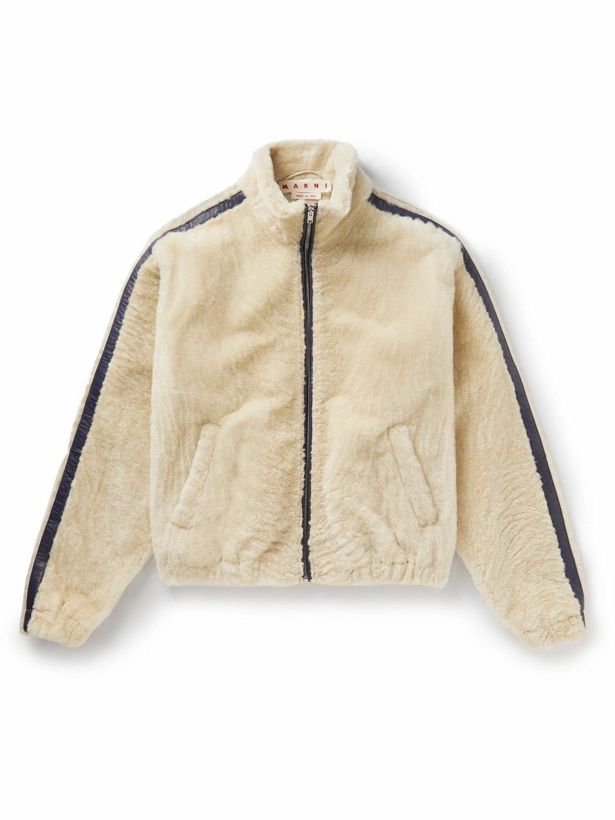 Photo: Marni - Striped Leather-Trimmed Shearling Jacket - Neutrals