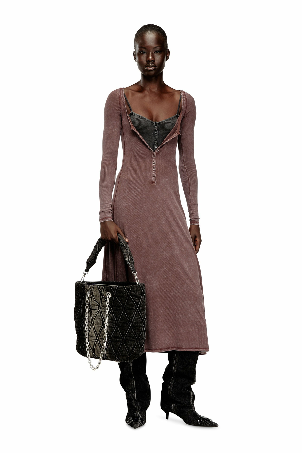 Diesel Midi dress in faded ribbed jersey - Dresses Womens in Pink