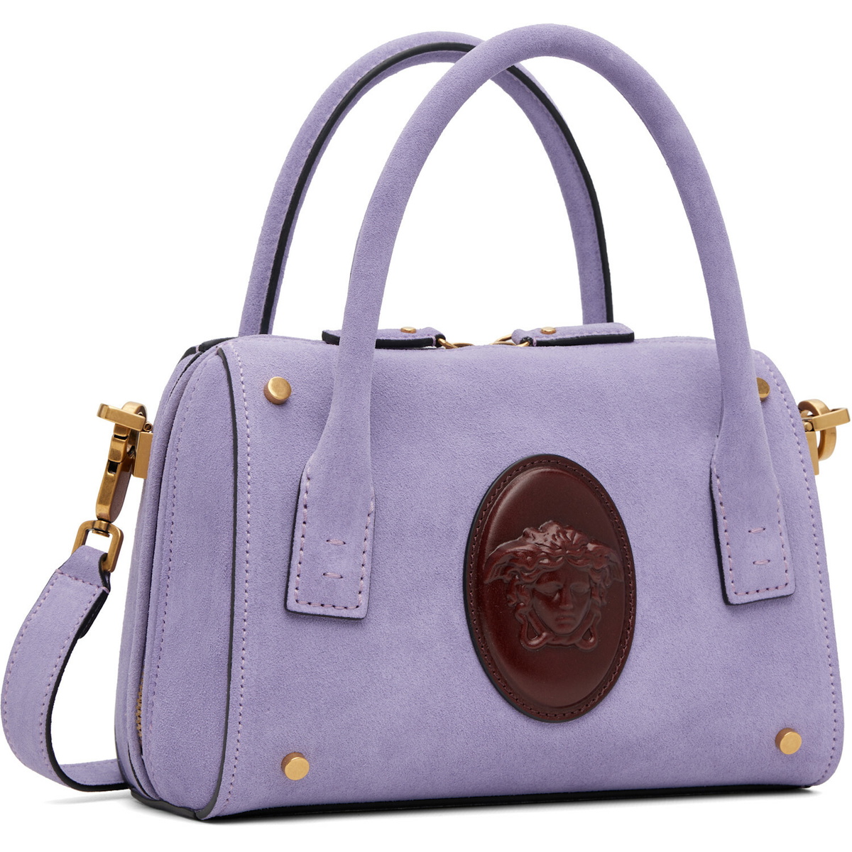 Versace Purple Roomy Small Suede Boston Bag