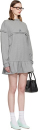 SHUSHU/TONG Gray Raw-Edge Wave Collar Tuck Detail Sweatshirt Minidress