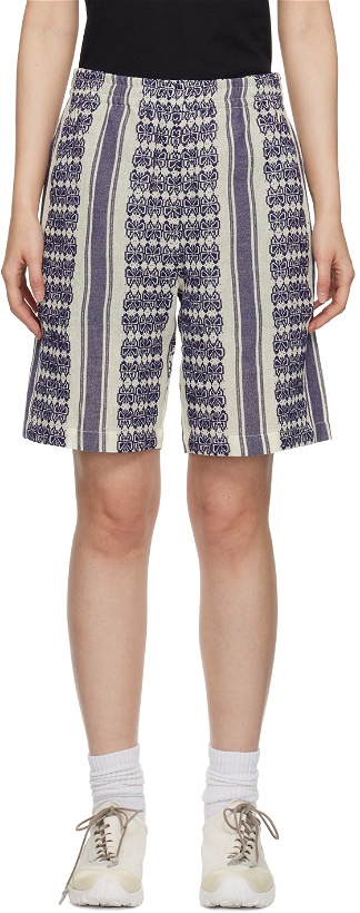 Photo: NEEDLES White & Navy Papillion Stripe Shorts