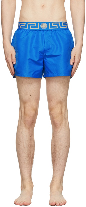 Photo: Versace Underwear Blue Greca Border Short Swim Shorts