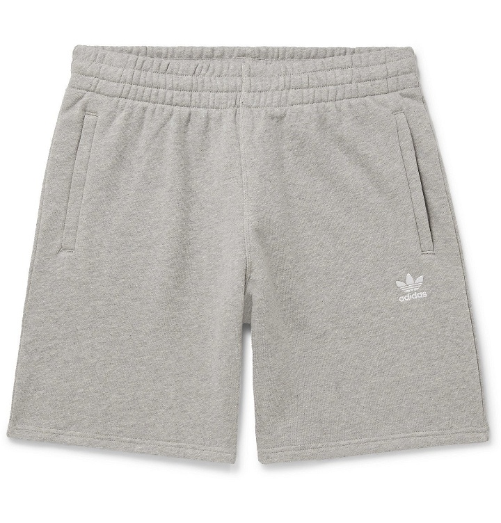 Photo: adidas Originals - Wide-Leg Logo-Embroidered Mélange Loopback Cotton-Jersey Shorts - Gray