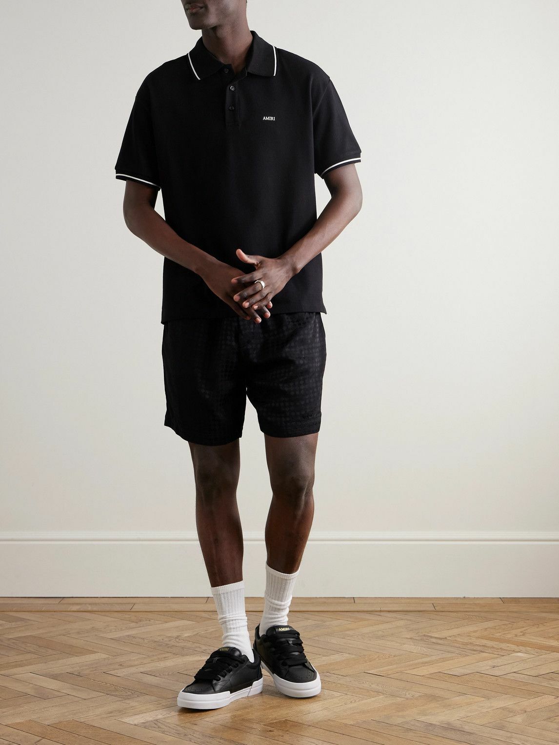 AMIRI - Logo-Embroidered Cotton-Piqué Polo Shirt - Black