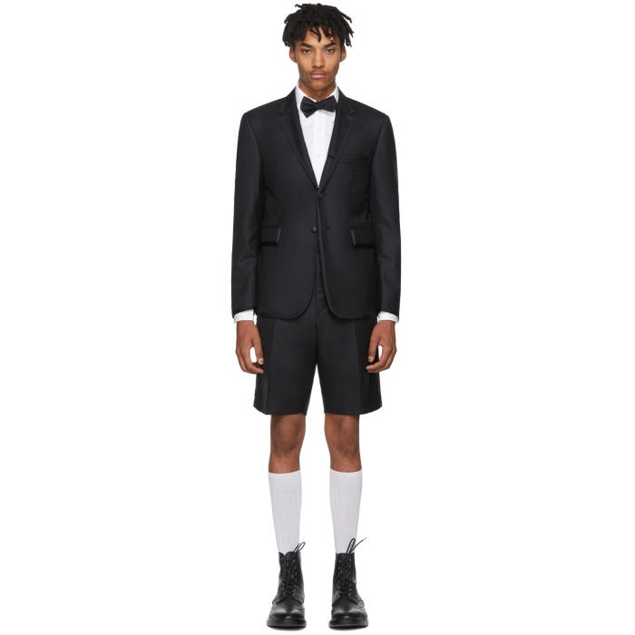 Photo: Thom Browne Black Grosgrain Tipping Classic Suit 