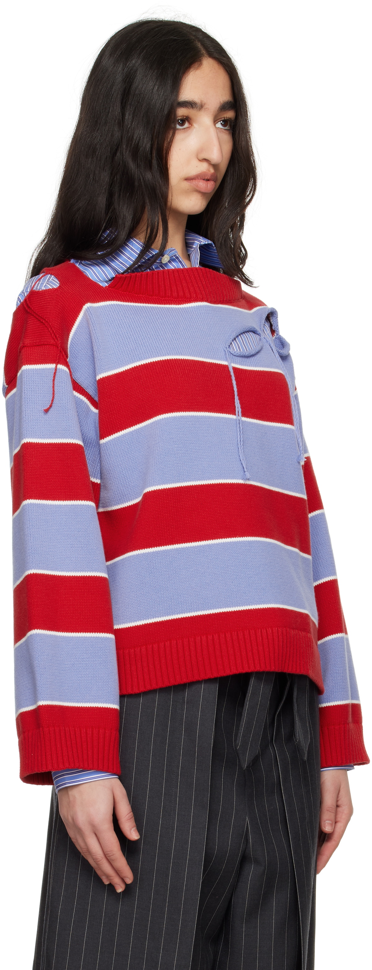 Charles Jeffrey LOVERBOY Red & Blue Slash Stripe Sweater