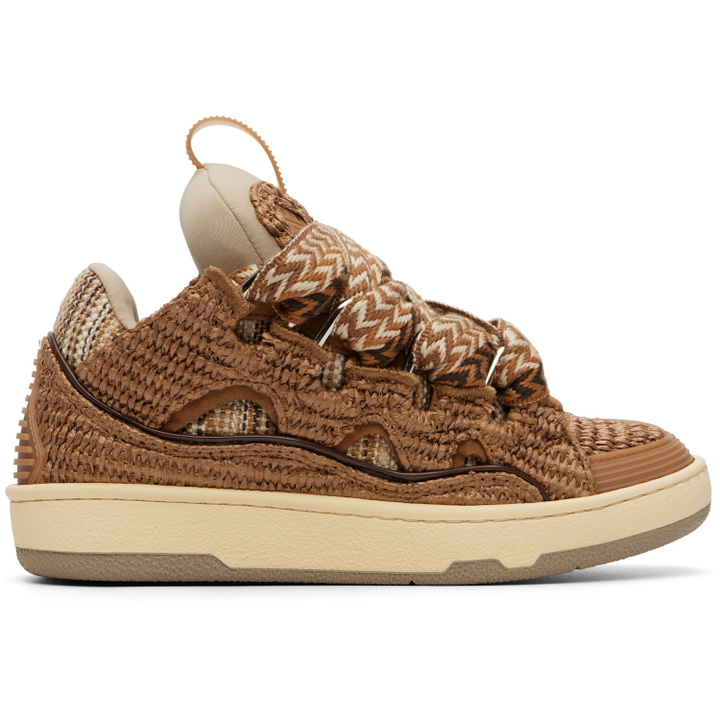Photo: Lanvin Brown Faux-Raffia Curb Sneakers