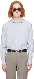 ZEGNA White & Blue Spread Collar Shirt