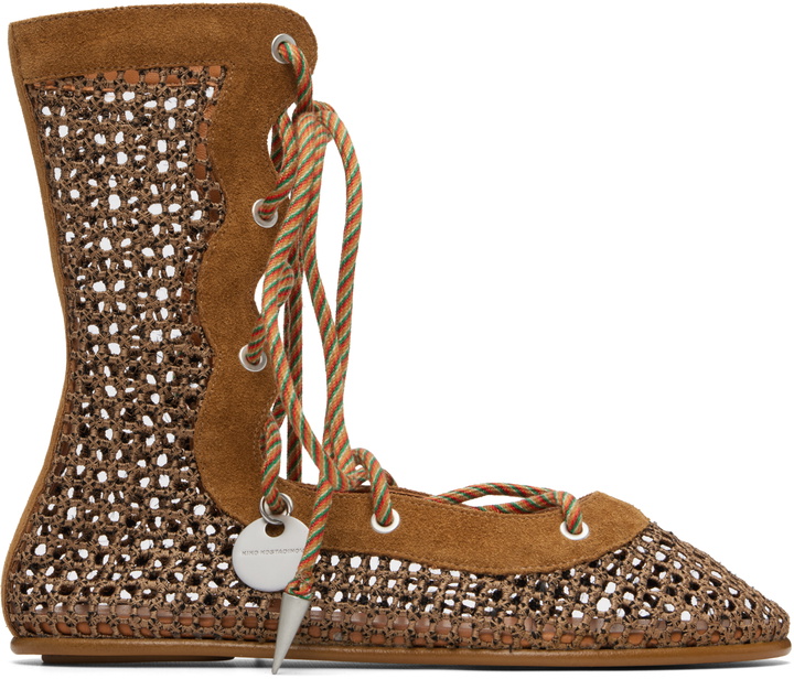 Photo: Kiko Kostadinov Brown Reticella Lace Up Ballerina Flats