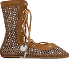 Kiko Kostadinov Brown Reticella Lace Up Ballerina Flats