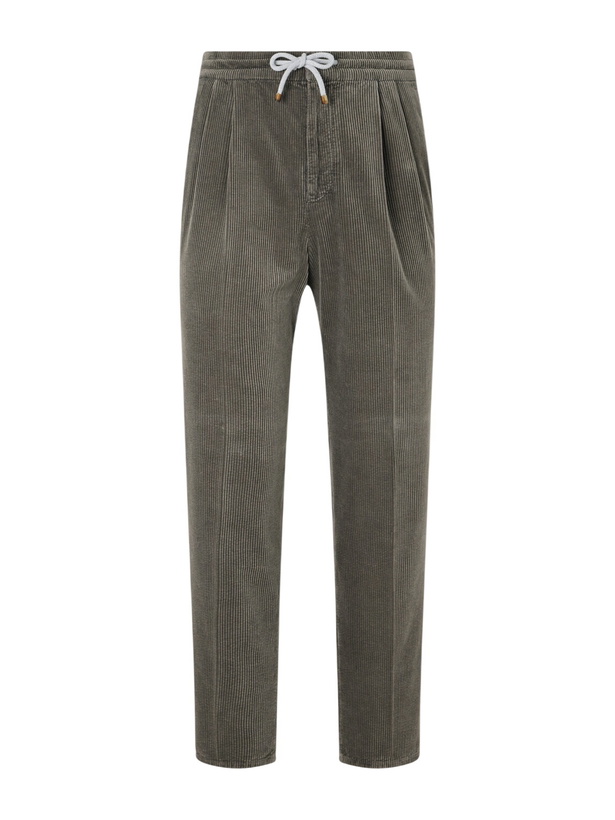 Photo: Brunello Cucinelli - Straight-Leg Cotton-Corduroy Drawstring Trousers - Gray