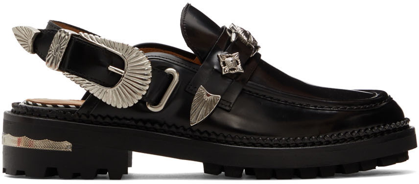 Toga Pulla Black Leather Slingback Loafers Toga Pulla