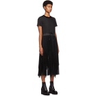 Sacai Black Tulle and Lace Pleated Short Sleeve Dress