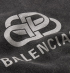 Balenciaga - Oversized Logo-Print Washed Loopback Cotton-Jersey Hoodie - Black
