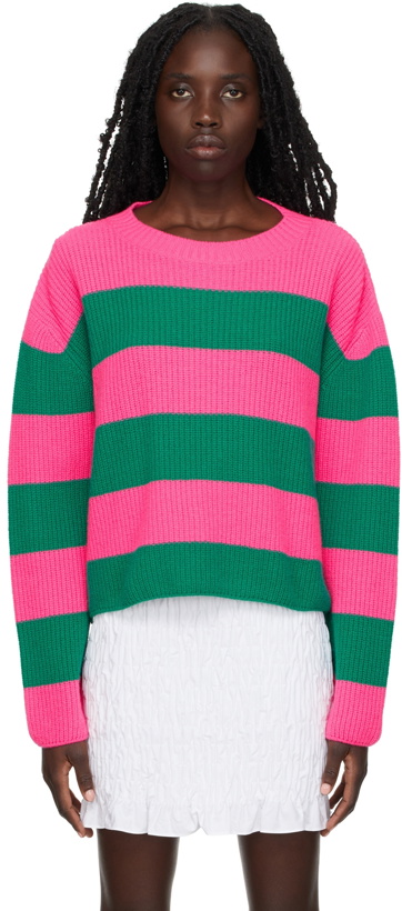 Photo: MSGM Pink & Green Striped Rugby Crewneck