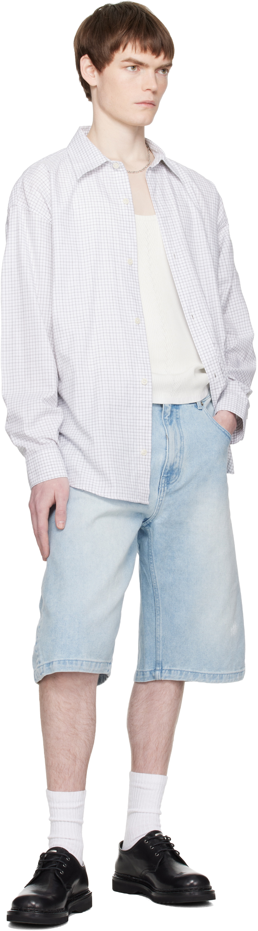 COOR Blue Painted Washed Bermuda Denim Shorts