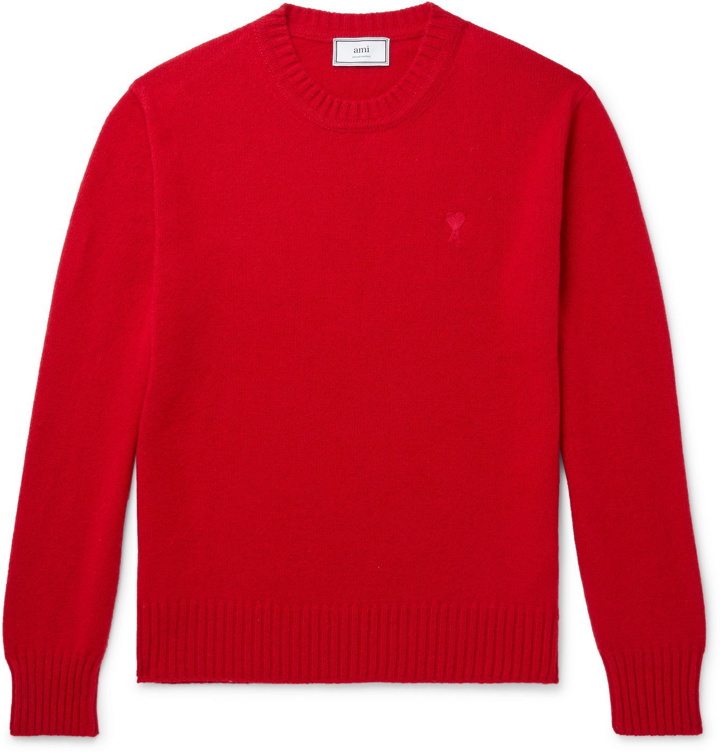 Photo: AMI PARIS - Logo-Embroidered Cashmere Sweater - Red