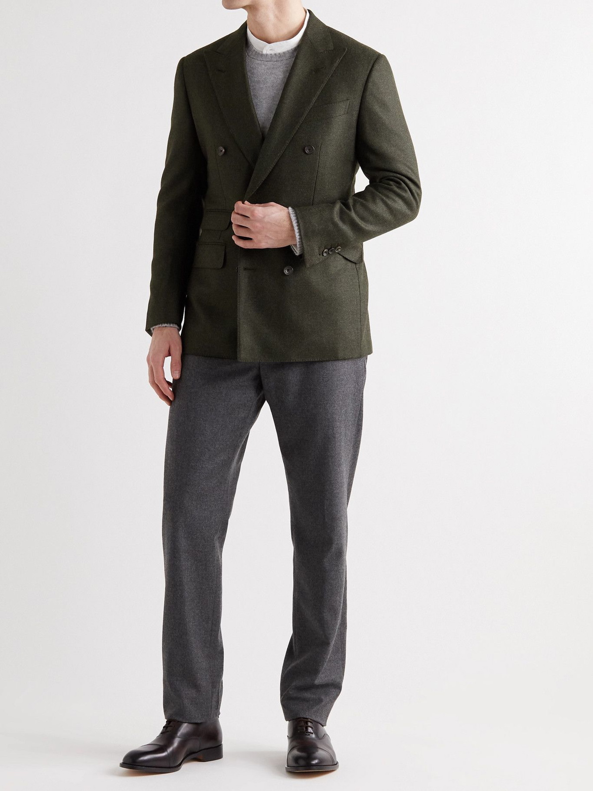 THOM SWEENEY - Double-Breasted Wool and Cashmere-Blend Blazer - Green ...