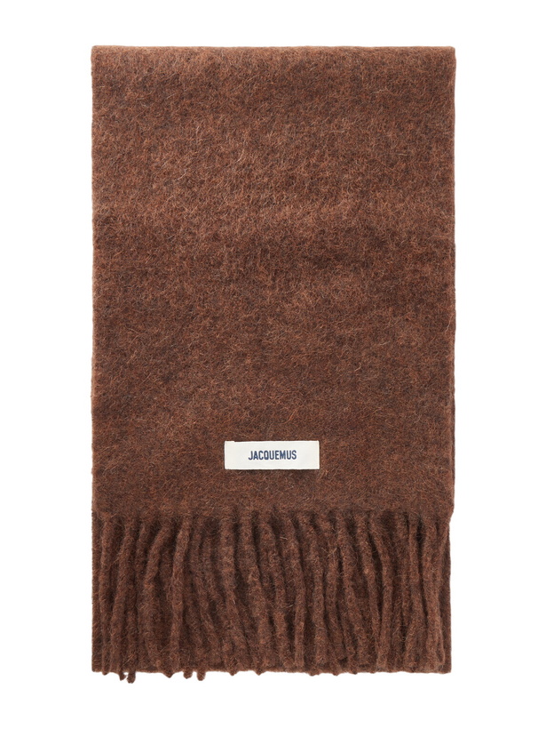 Photo: Jacquemus - Logo-Appliquéd Fringed Woven Scarf - Brown