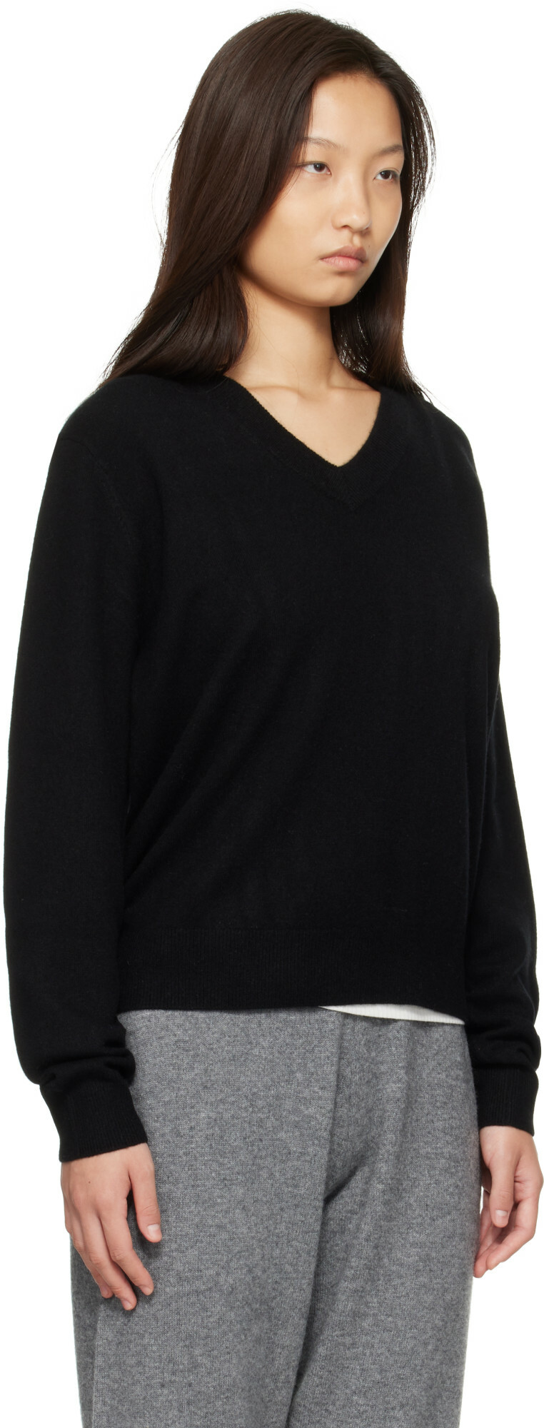 Entire Studios Black Knit Cashmere V Neck Sweater