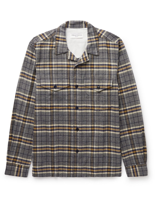 Photo: OFFICINE GÉNÉRALE - Jonas Camp-Collar Checked Brushed Cotton-Flannel Shirt - Gray
