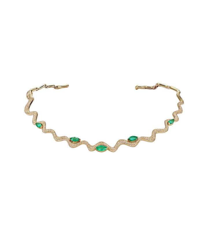 Photo: Shay Jewelry Wave 18kt gold (750/1000) necklace with emeralds and diamonds