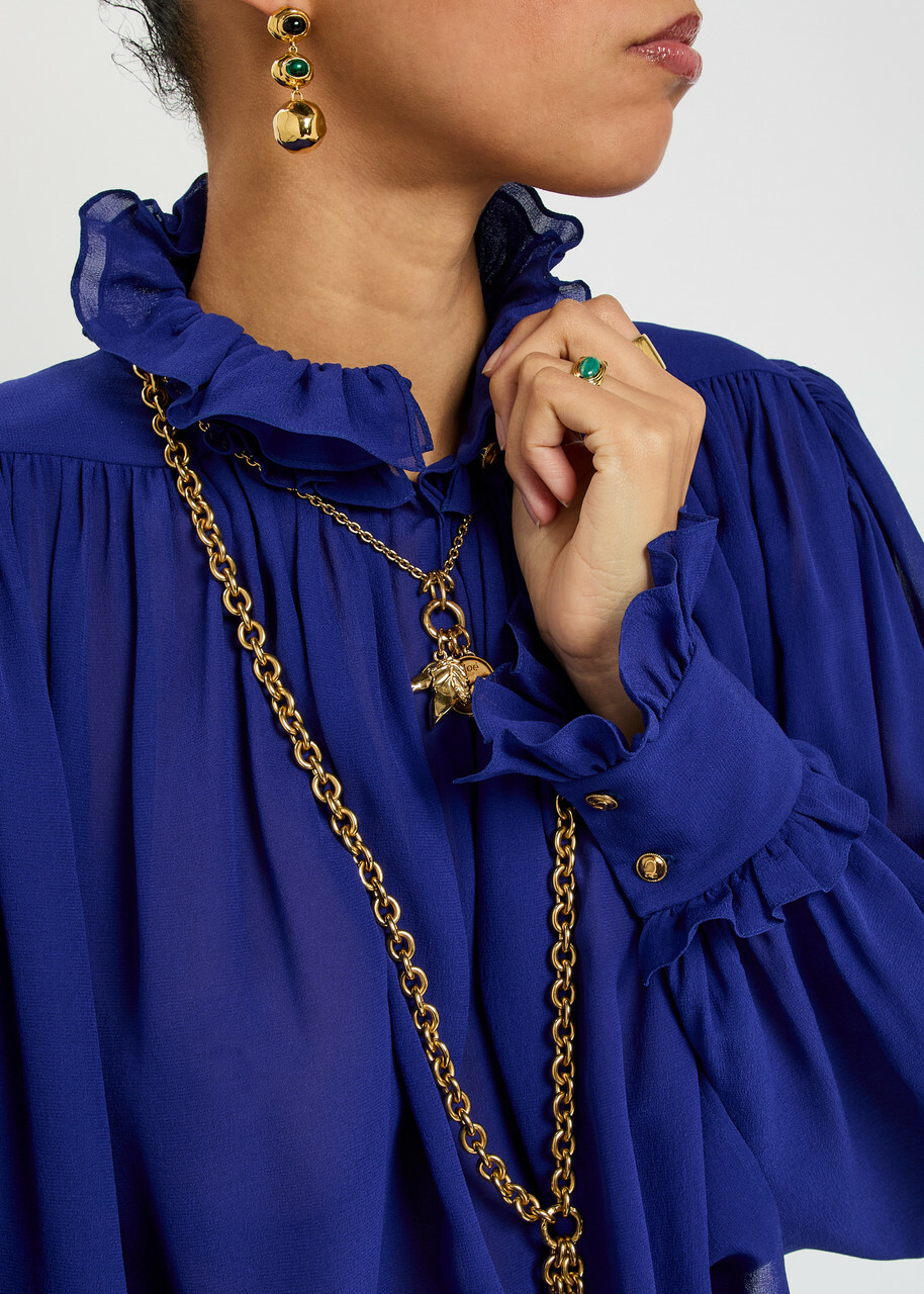 Chloe Ruffled Silk Blouse Indigo