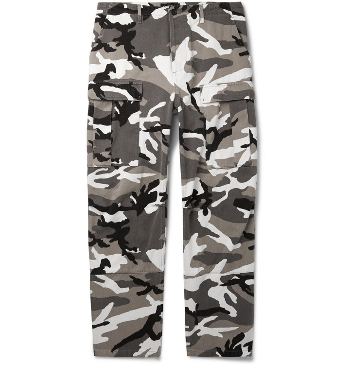 Photo: Balenciaga - Slim-Fit Camouflage-Print Cotton-Twill Cargo Trousers - Men - Gray