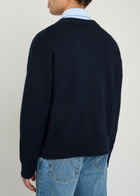 Ami Paris Logo-intarsia Wool-blend Cardigan Navy