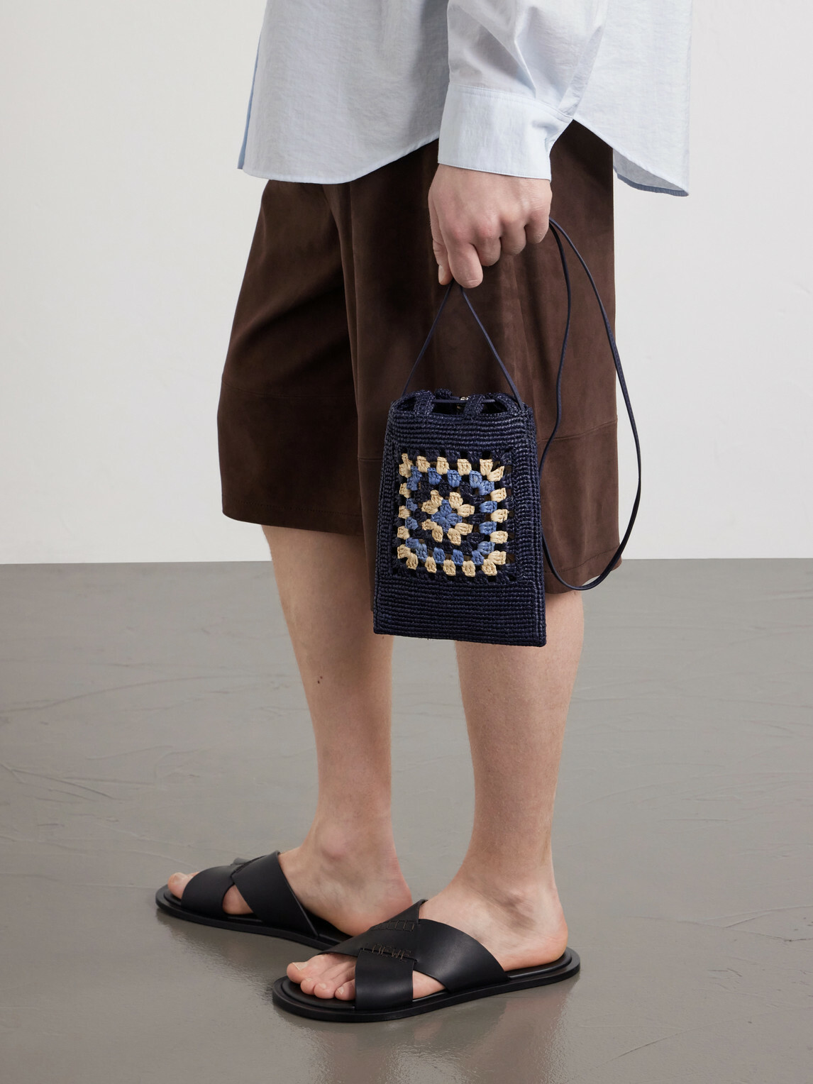 LOEWE - Paula's Ibiza Logo-Embroidered Leather-Trimmed Crocheted Raffia Bucket Bag