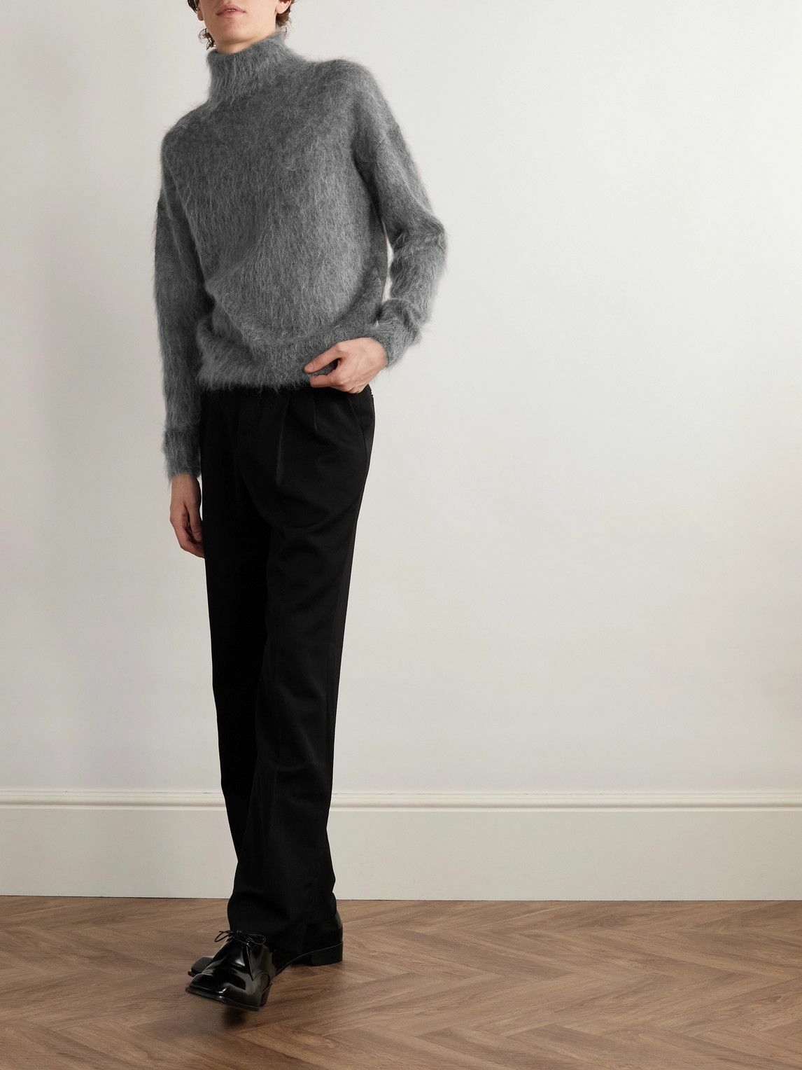 SAINT LAURENT - Mohair-Blend Rollneck Sweater - Gray Saint Laurent