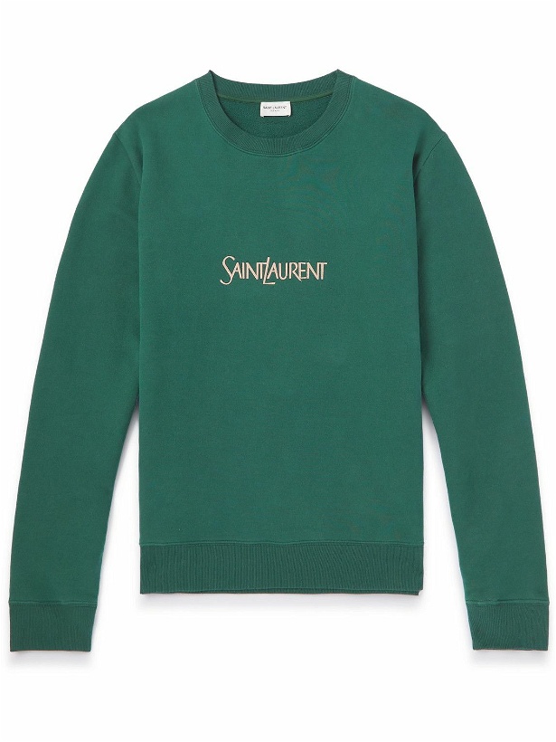 Photo: SAINT LAURENT - Logo-Print Cotton-Jersey Sweatshirt - Green