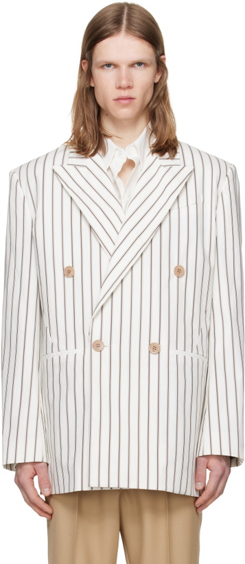 Photo: LGN Louis Gabriel Nouchi Off-White Straight Double-Breasted Striped Blazer