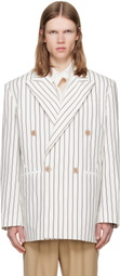 LGN Louis Gabriel Nouchi Off-White Straight Double-Breasted Striped Blazer