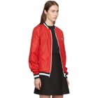 Maison Kitsune Red Tricolor Fox Patch Bomber Jacket