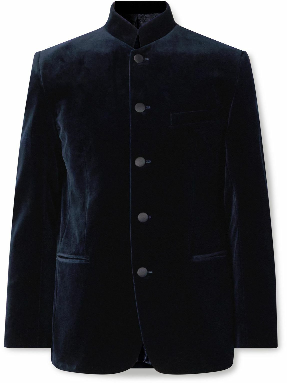 Favourbrook - Nehru-Collar Cotton-Velvet Jacket - Blue