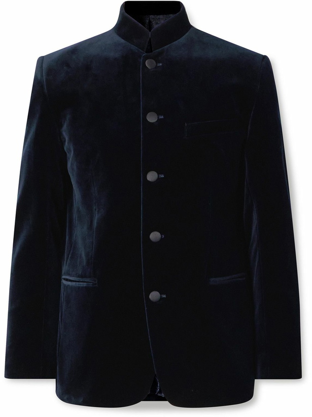 Photo: Favourbrook - Nehru-Collar Cotton-Velvet Jacket - Blue