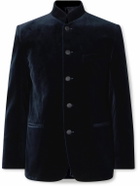 Favourbrook - Nehru-Collar Cotton-Velvet Jacket - Blue