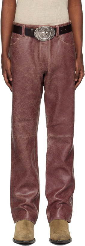 Photo: GUESS USA Burgundy Crackle Leather Pants