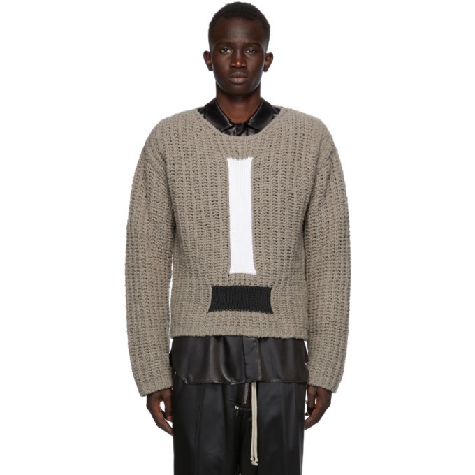 Rick Owens Grey Wool Cable Knit Sweater Rick Owens