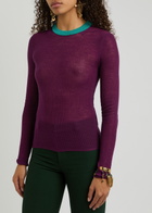 Chloe Ribbed Semi-sheer Wool Jumper Purple