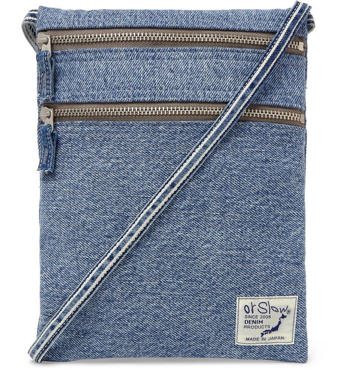 Photo: OrSlow - Logo-Appliquéd Denim Messenger Bag - Blue